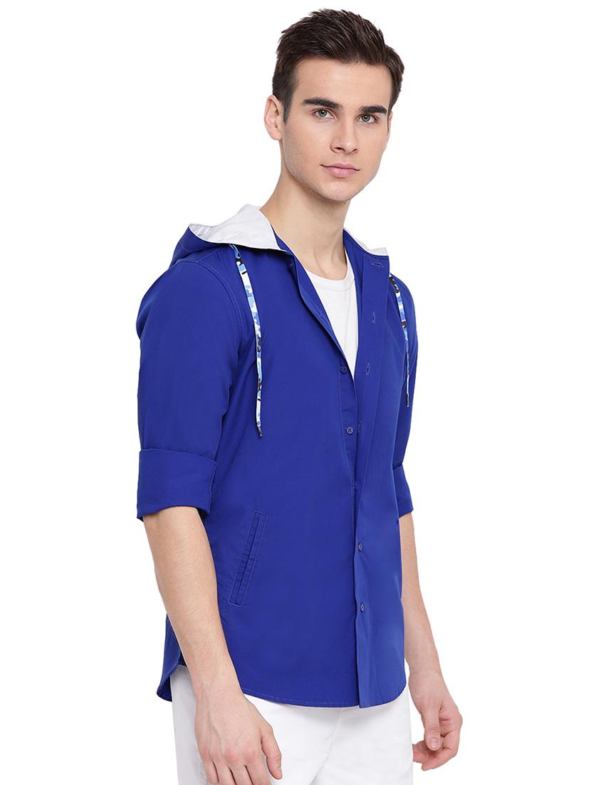 blue solid hooded casual shirt - 16451310 - Zoom Image - 2