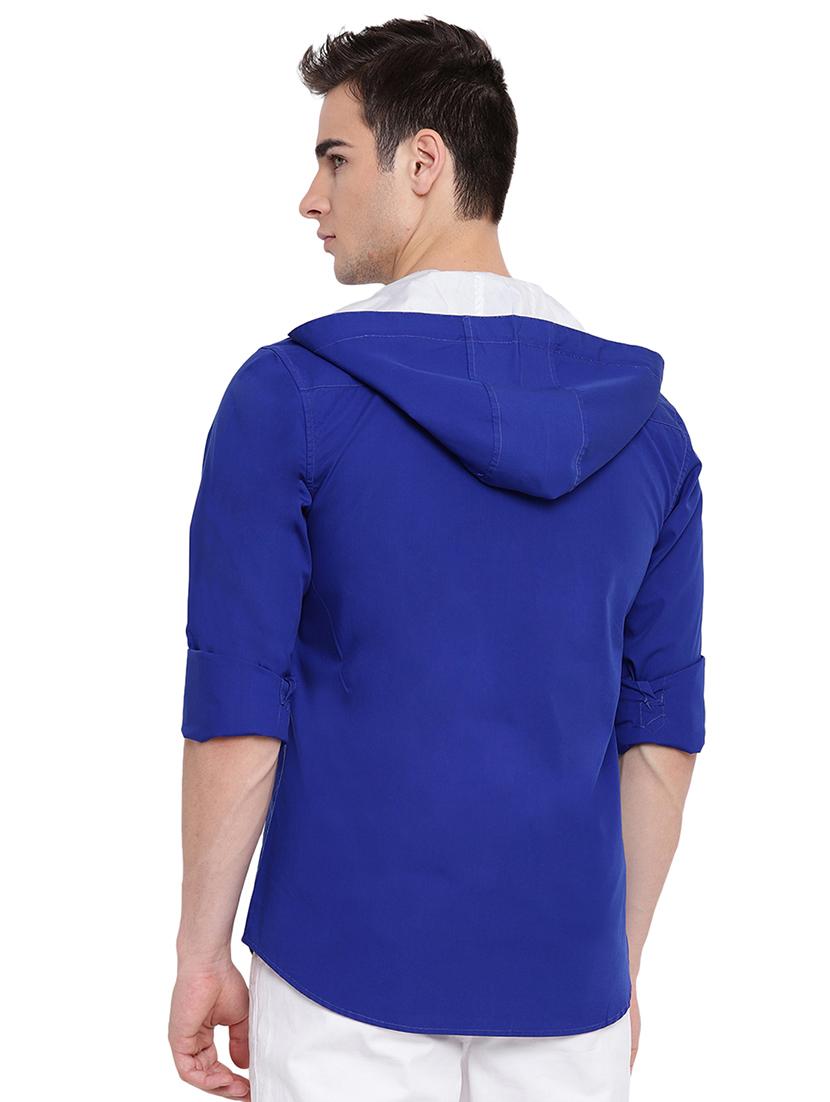 blue solid hooded casual shirt - 16451310 - Zoom Image - 3