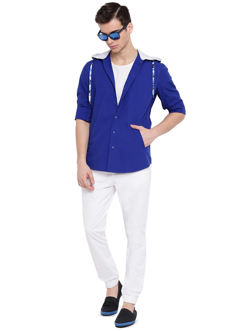 blue solid hooded casual shirt - 16451310 - Zoom Image - 4