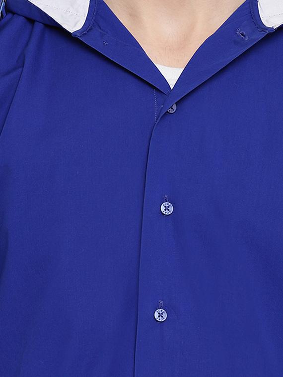 blue solid hooded casual shirt - 16451310 - Zoom Image - 5