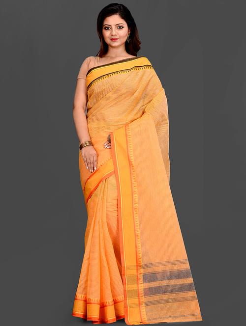 contrast bordered tant saree - 16456132 - Standard Image - 1
