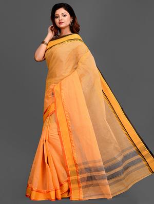 contrast bordered tant saree - 16456132 - Standard Image - 2