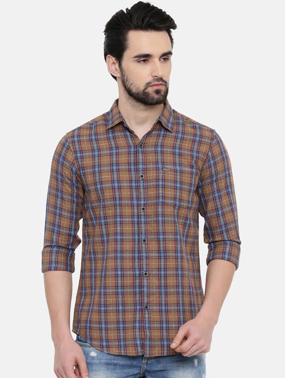 brown checkered casual shirt - 16456400 - Zoom Image - 1