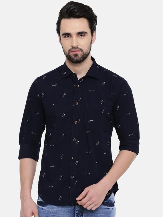 navy blue printed casual shirt - 16456419 - Zoom Image - 1