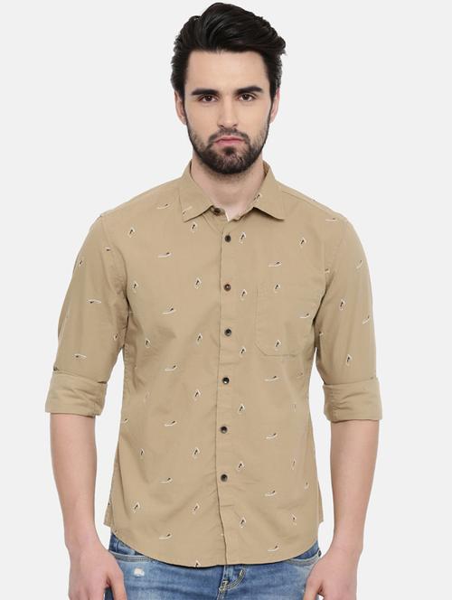 beige printed casual shirt - 16456420 - Standard Image - 1