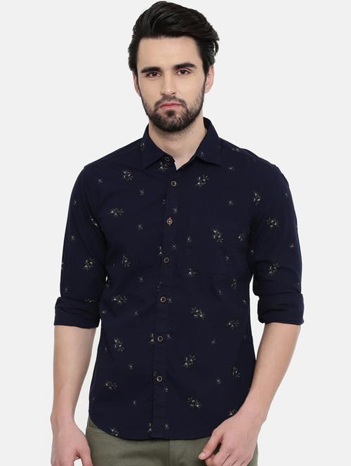 navy blue printed casual shirt - 16456431 - Standard Image - 1