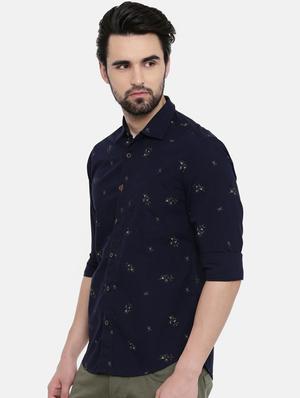 navy blue printed casual shirt - 16456431 - Standard Image - 2