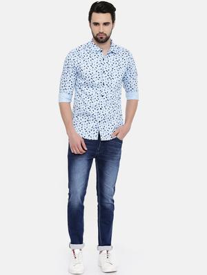 light blue printed casual shirt - 16456439 - Standard Image - 4