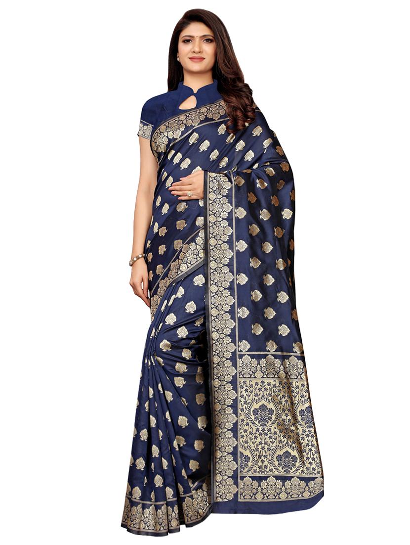 self-design banarasi saree with blouse - 16456637 - Zoom Image - 1