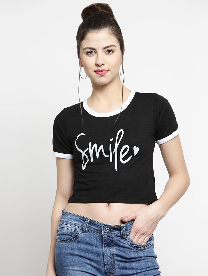 contrast detail slogan crop tee - 16456831 - Zoom Image - 1