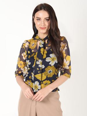 tie up neck sheer top - 16457135 - Standard Image - 2