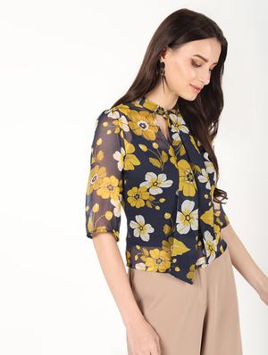 tie up neck sheer top - 16457135 - Standard Image - 3