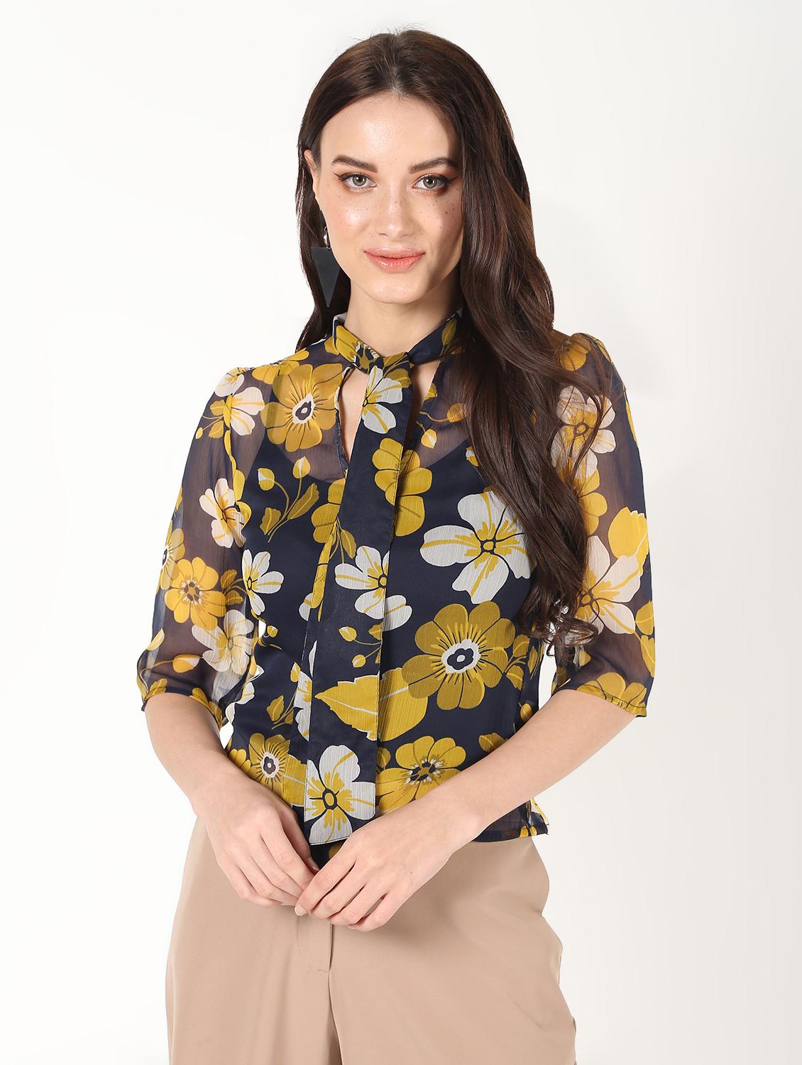 tie up neck sheer top - 16457135 - Zoom Image - 2