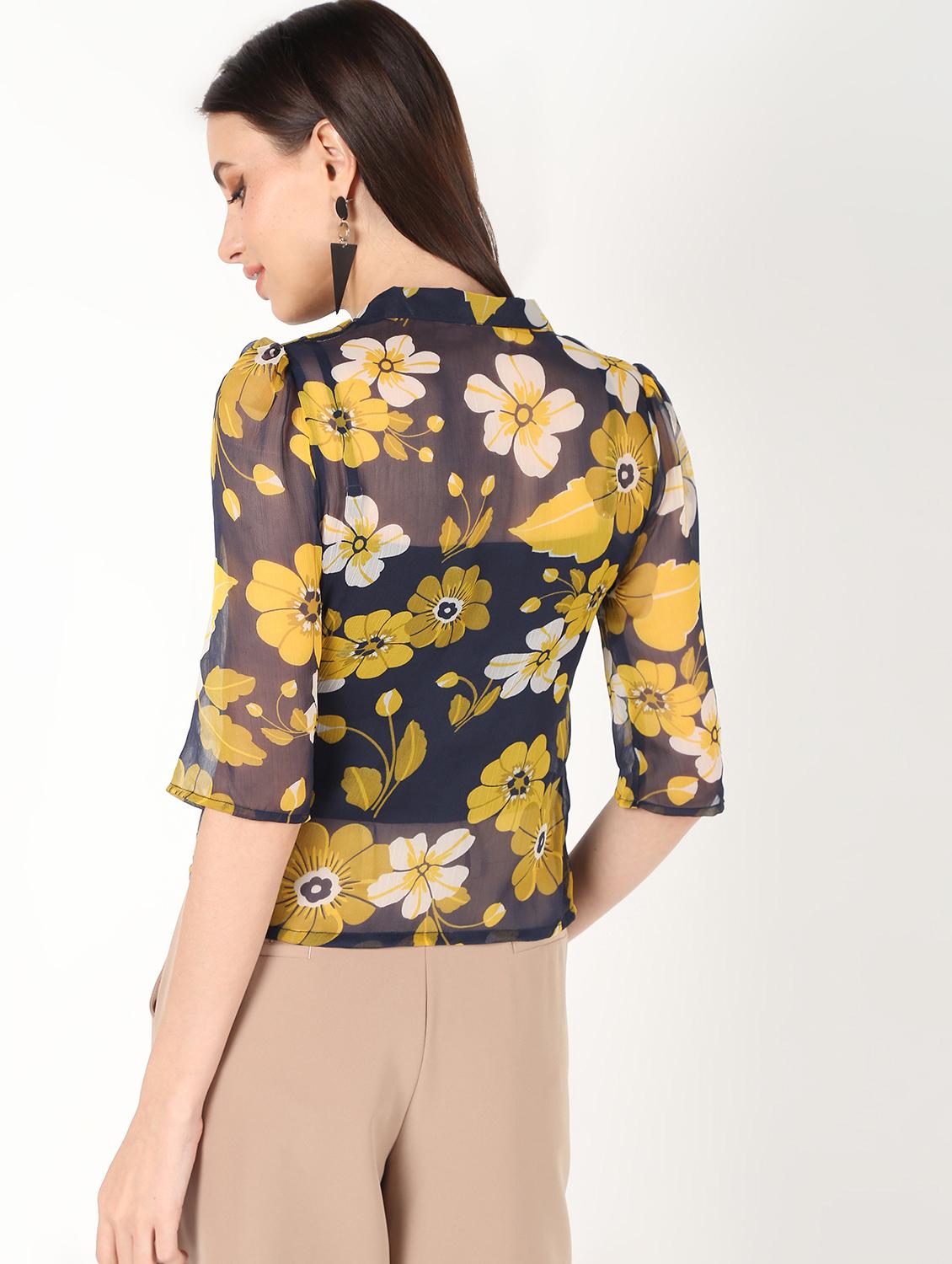 tie up neck sheer top - 16457135 - Zoom Image - 4