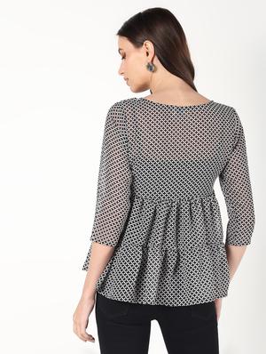 round neck gathered peplum top - 16457137 - Standard Image - 3