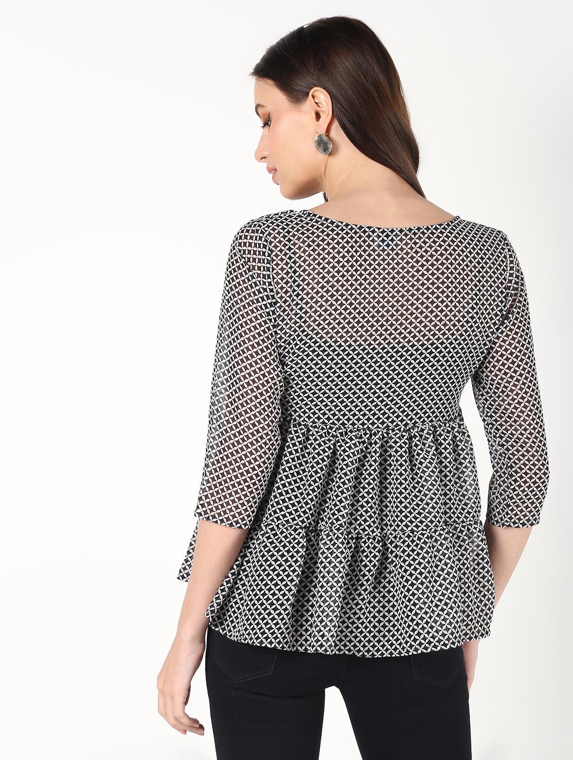 round neck gathered peplum top - 16457137 - Zoom Image - 3