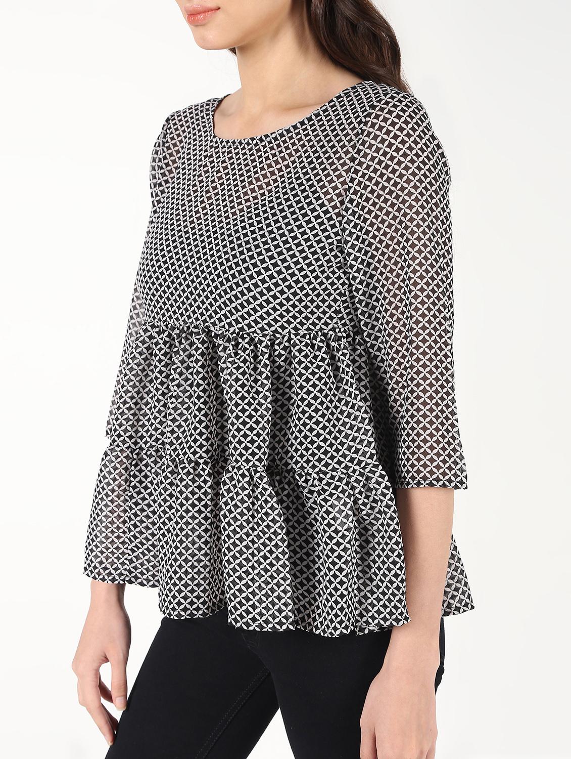 round neck gathered peplum top - 16457137 - Zoom Image - 5