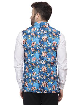 blue printed nehru jacket - 16457187 - Standard Image - 3