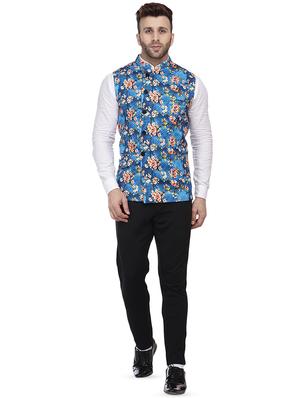 blue printed nehru jacket - 16457187 - Standard Image - 4