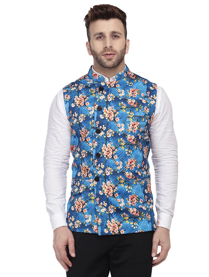 blue printed nehru jacket - 16457187 - Zoom Image - 1