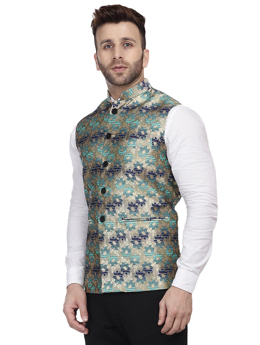 blue printed nehru jacket - 16457197 - Zoom Image - 2