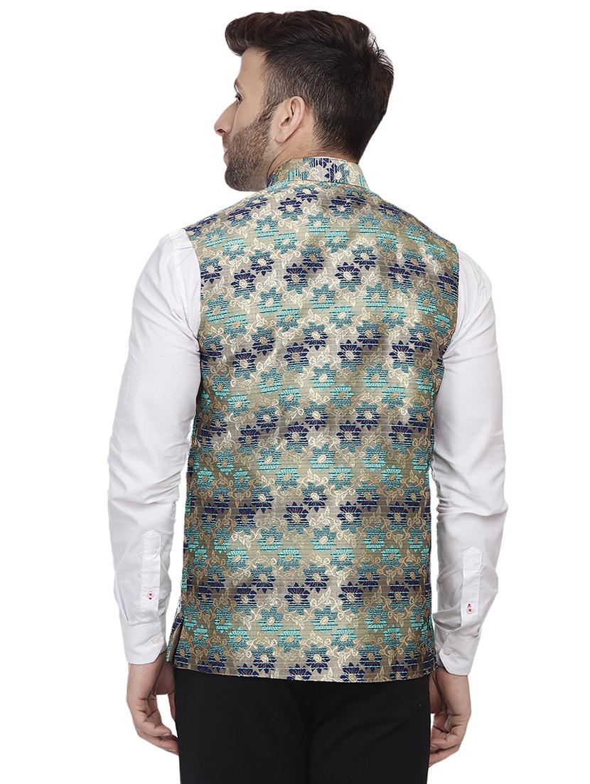 blue printed nehru jacket - 16457197 - Zoom Image - 3