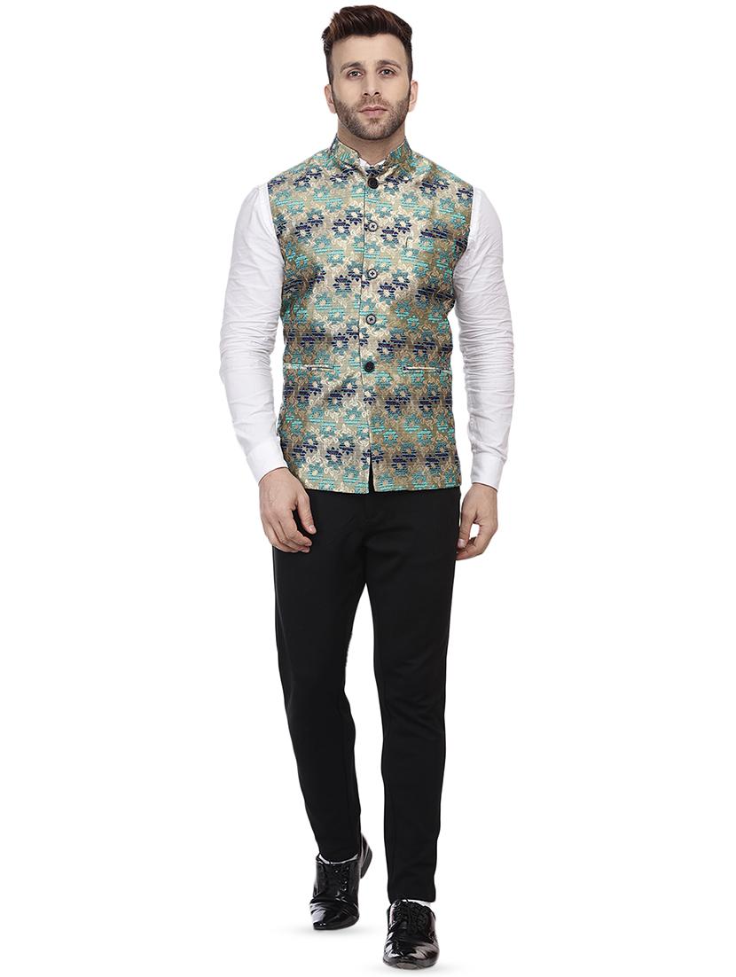 blue printed nehru jacket - 16457197 - Zoom Image - 4