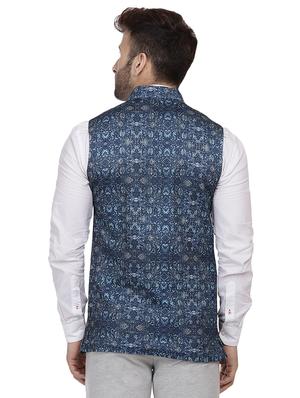 navy blue printed nehru jacket - 16457202 - Standard Image - 3
