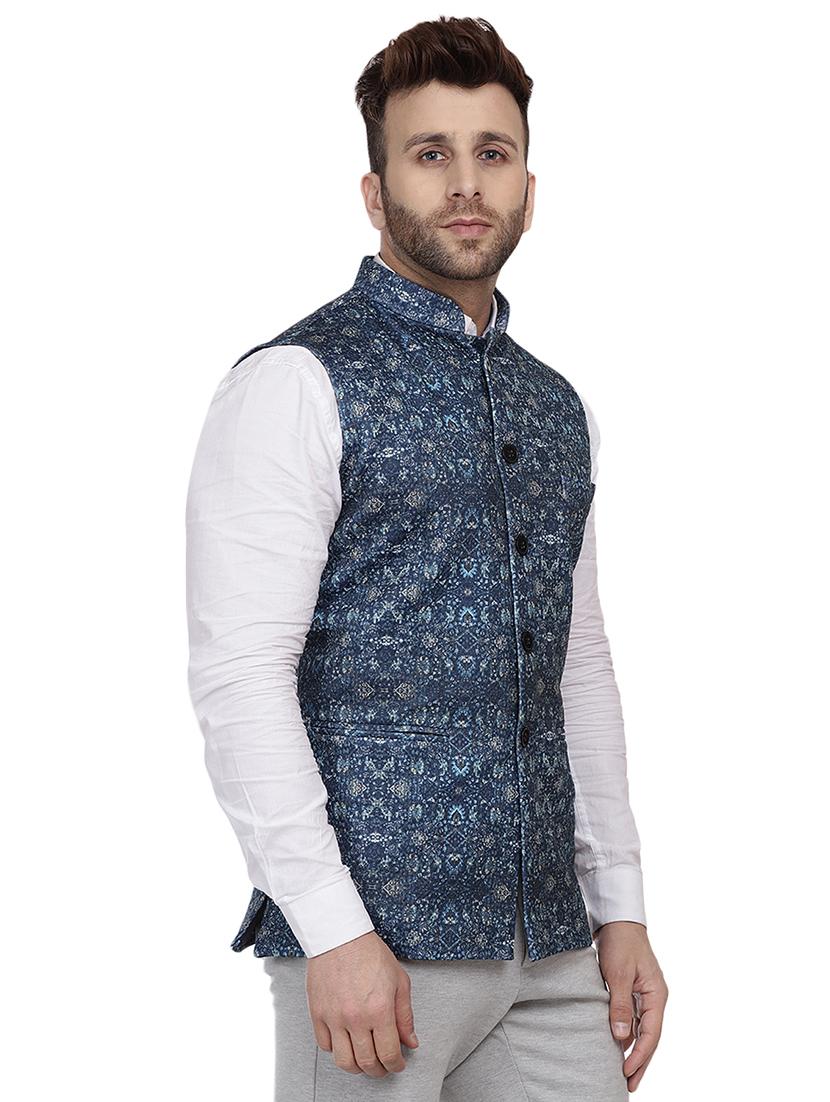 navy blue printed nehru jacket - 16457202 - Zoom Image - 2