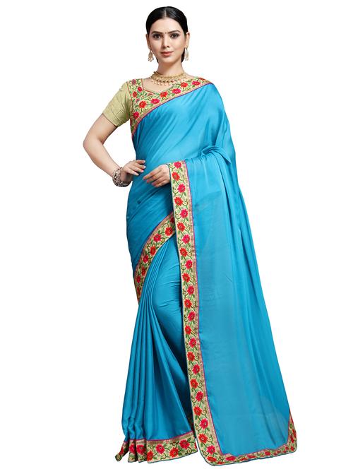 solid bordered saree with blouse - 16457232 - Standard Image - 1
