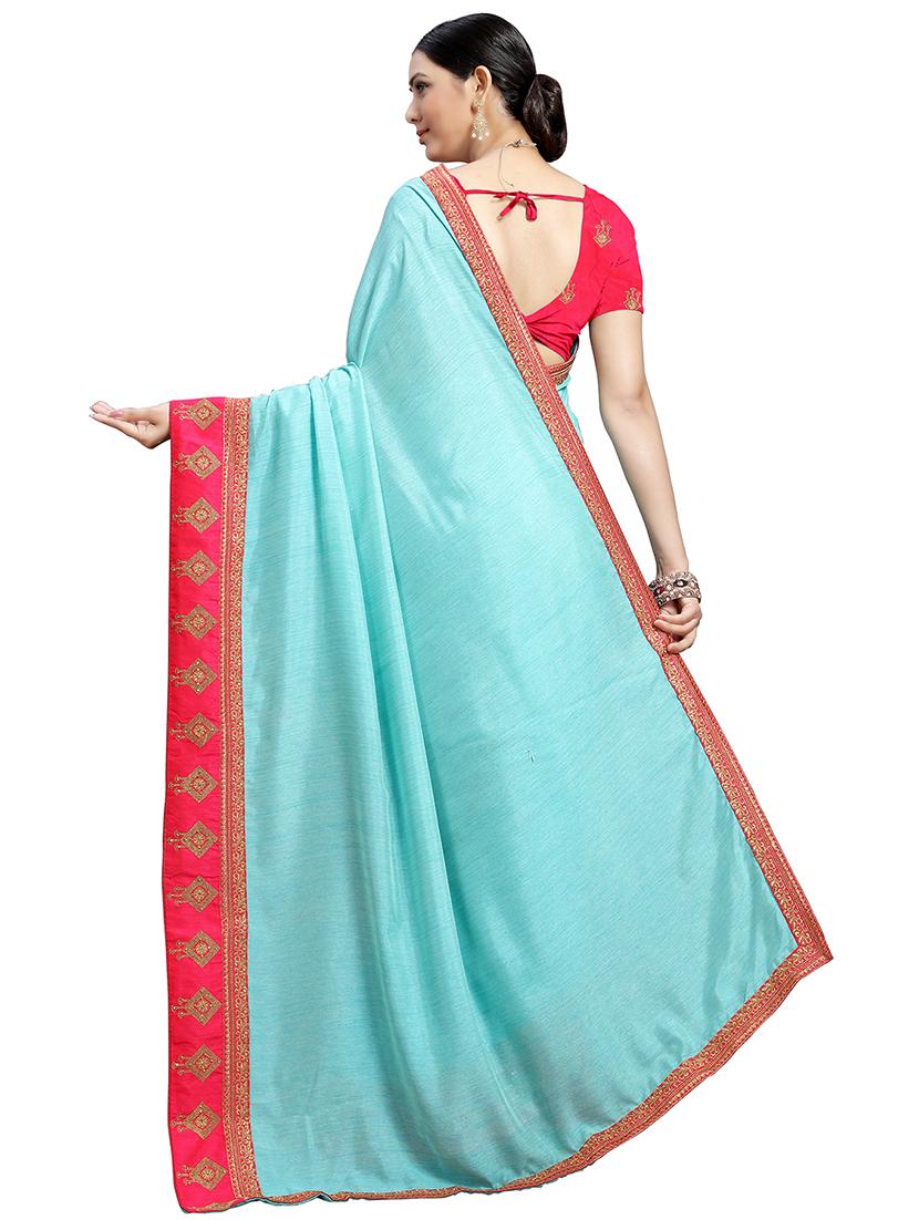 solid with bordered saree with blouse - 16457247 - Zoom Image - 2