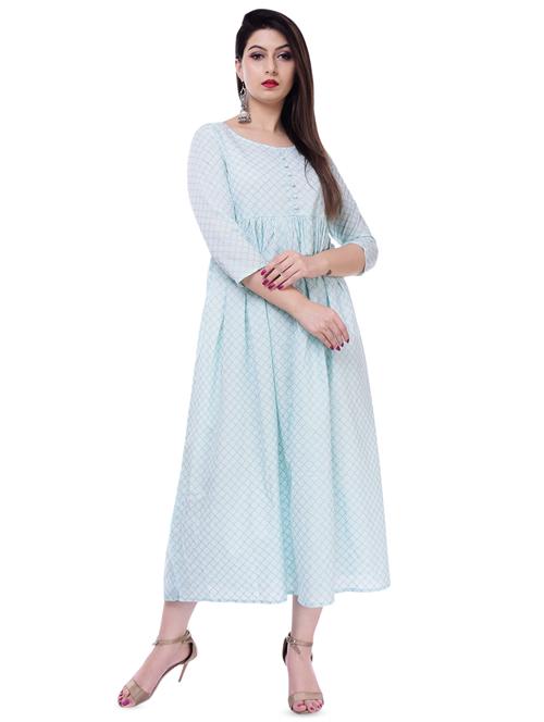 gold foil printed flared ethnic dress - 16457349 - Standard Image - 1