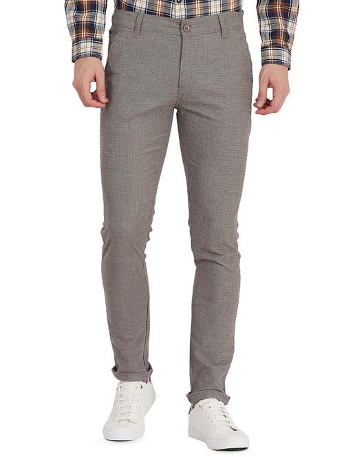 brown textured flat front casual trouser - 16458278 - Standard Image - 1