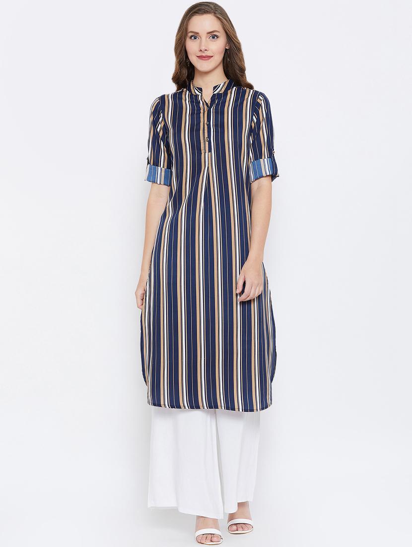 striped printed straight kurta - 16458982 - Zoom Image - 1