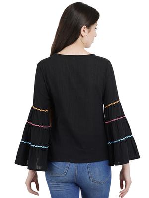 round neck bell sleeved top - 16459023 - Standard Image - 3