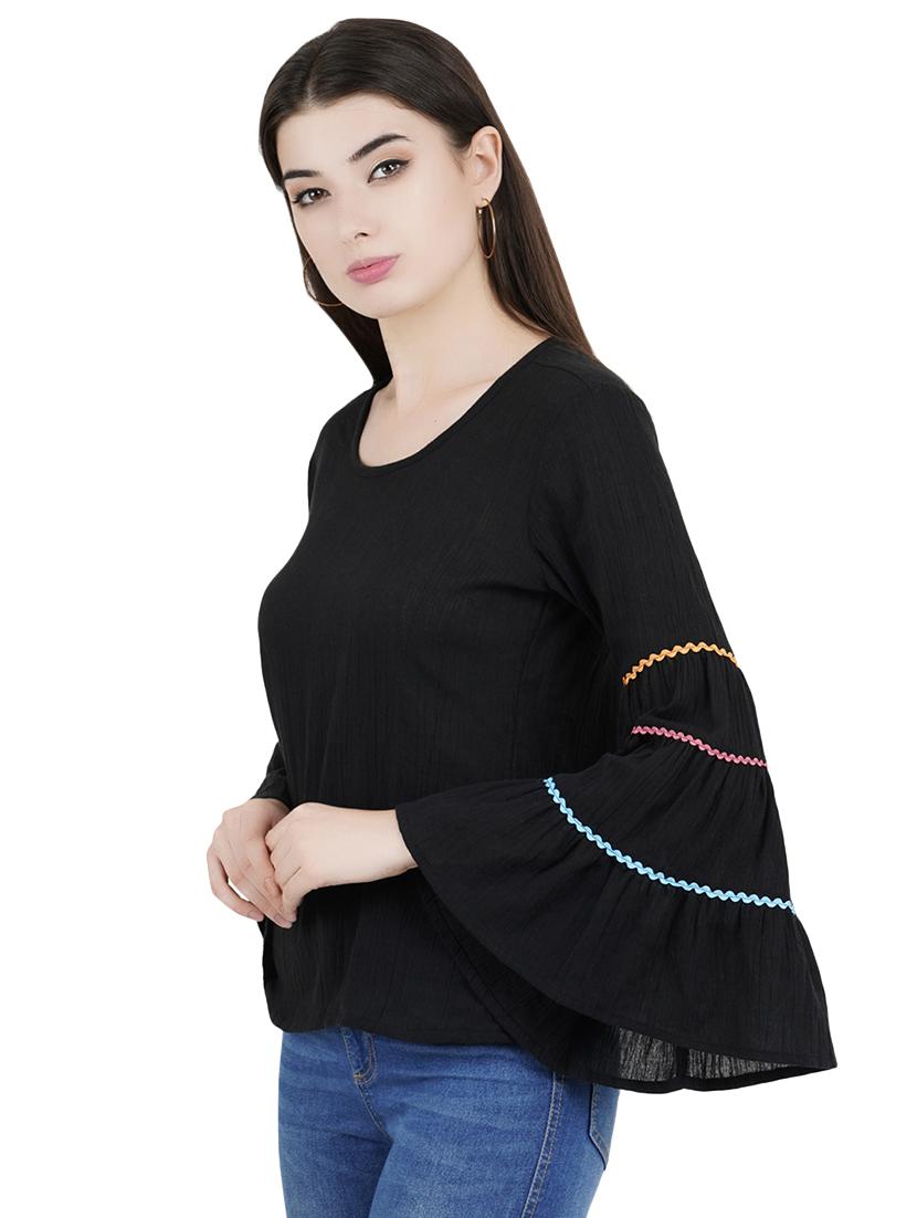 round neck bell sleeved top - 16459023 - Zoom Image - 2