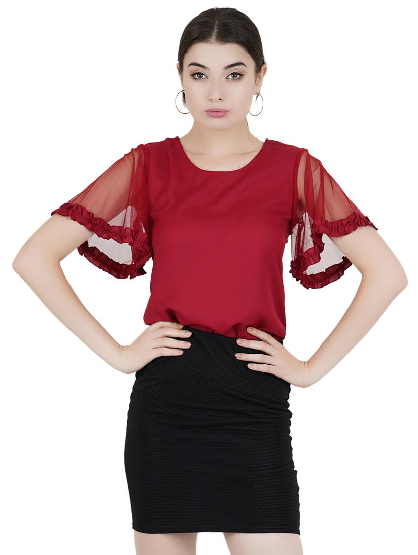 frill detail bell sleeved top - 16459024 - Zoom Image - 1