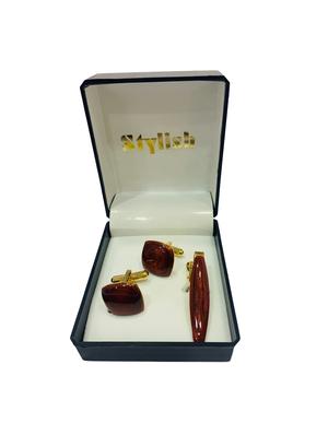maroon metal cufflink - 16459040 - Standard Image - 3