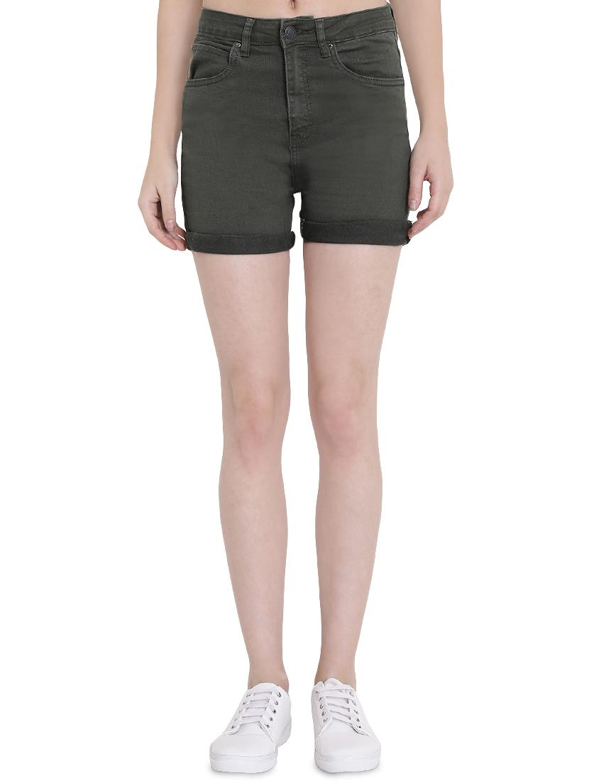 high rise solid denim shorts - 16459726 - Zoom Image - 1