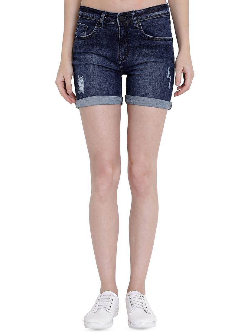 distressed detail stone washed shorts - 16459728 - Zoom Image - 1