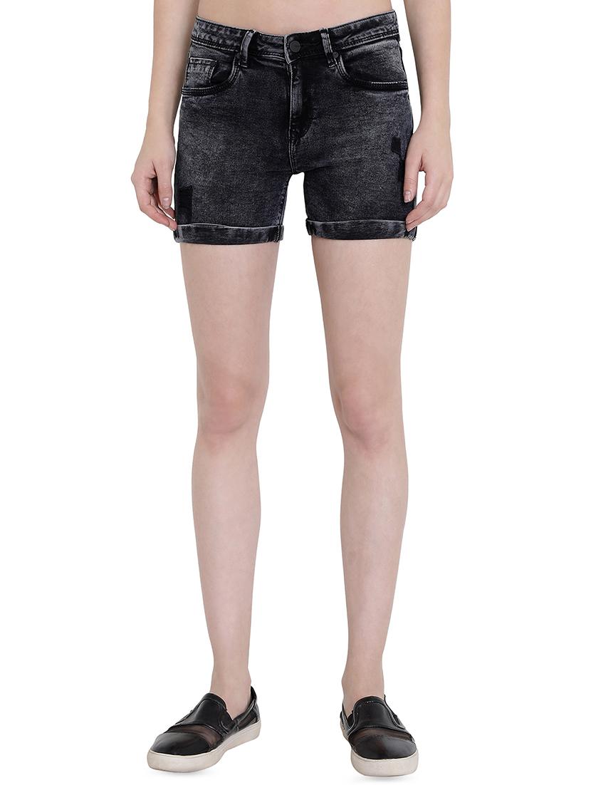 distressed detail stone washed shorts - 16459729 - Zoom Image - 1