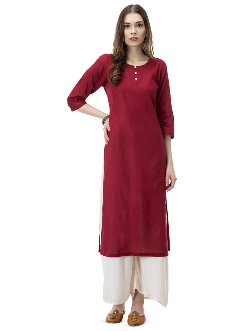 Solid straight kurta - 16459775 - Zoom Image - 1