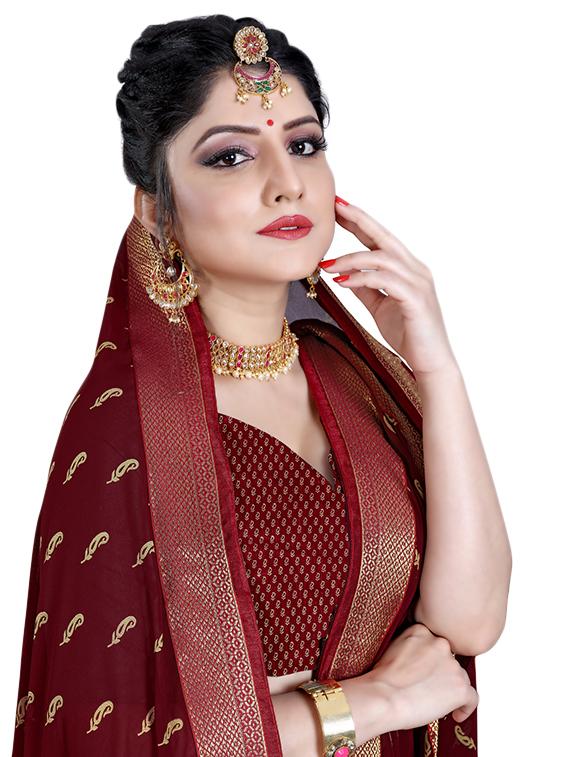 paisley printed saree with blouse - 16460066 - Zoom Image - 3