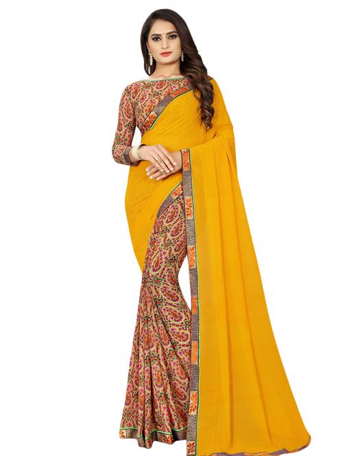 half & half printed saree with blouse - 16460111 - Standard Image - 1