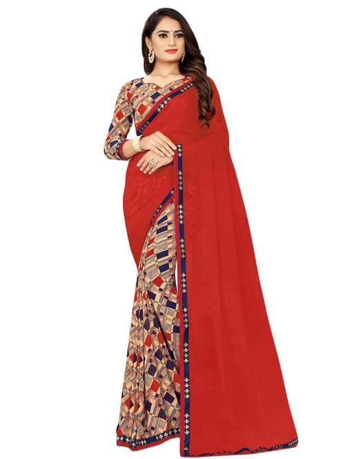 half & half printed saree with blouse - 16460115 - Standard Image - 1