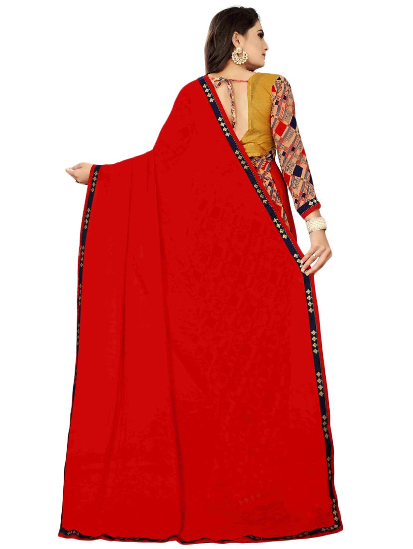 half & half printed saree with blouse - 16460115 - Zoom Image - 2