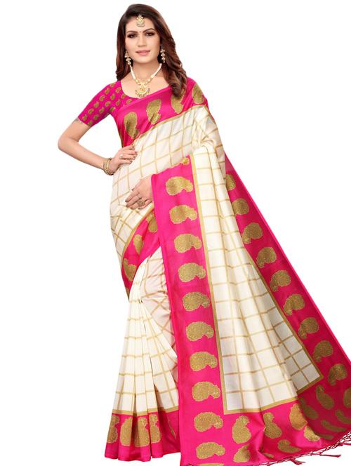 checkered printed saree with blouse - 16460204 - Standard Image - 1