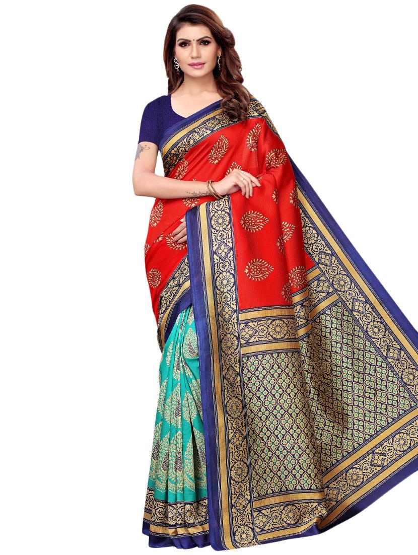 Half & half printed saree with blouse - 16460269 - Zoom Image - 1