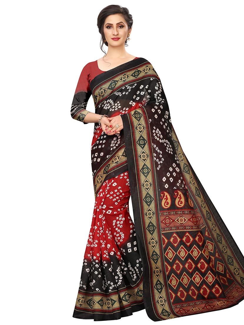 contrast shades bandhani saree with blouse - 16460302 - Zoom Image - 1