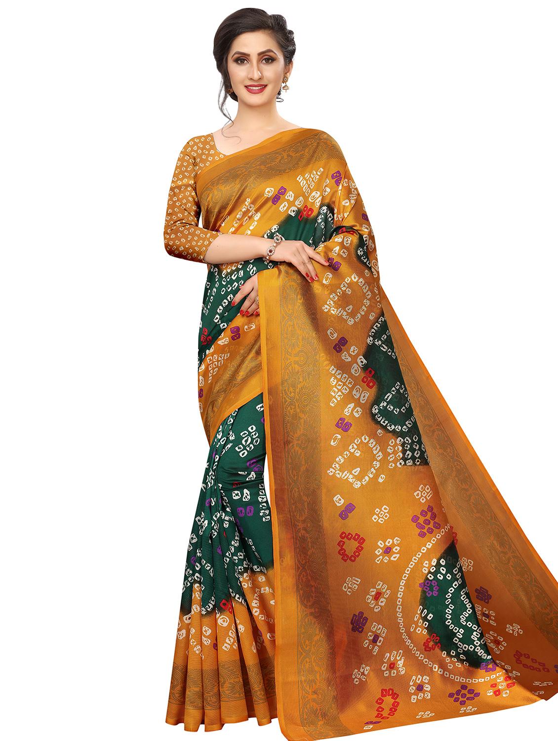 contrast shades bandhani saree with blouse - 16460306 - Zoom Image - 1
